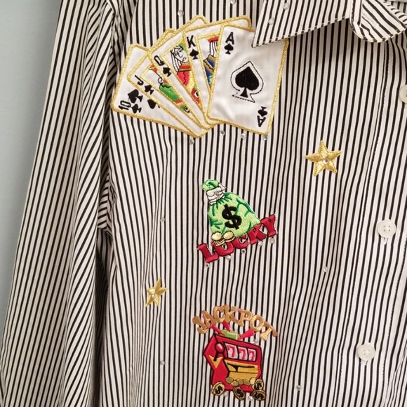 Las Olas Striped Button Down Casino Shirt in Small - Picture 4 of 8